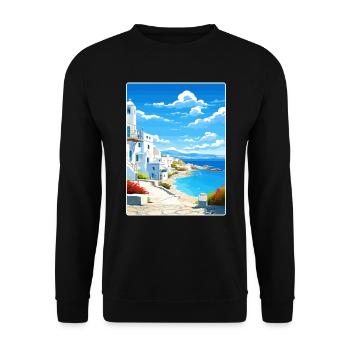 Paros Greece Travel Poster Souvenir Postcard Paint - Unisex Sweatshirt - black - Front - Alina (178cm) & Michal (187cm)