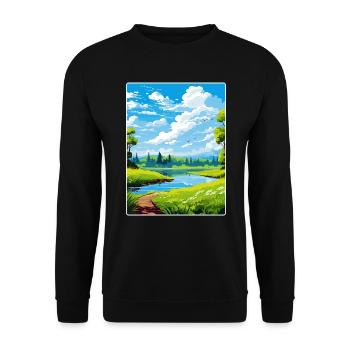 Donau Auen Allemagne Affiche de voyage Peinture Souvenir WP - Sweat-shirt Unisexe - noir - Devant - Alina (178cm) & Michal (187cm)