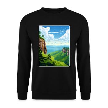Elbe Sandstone Mountains Germany Travel Poster WPA - Unisex Sweatshirt - black - Front - Alina (178cm) & Michal (187cm)