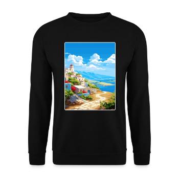 Kea Griechenland Reise Poster Souvenir Postkarte Farbe - Unisex Pullover - Schwarz - Vorne - Alina (178cm) & Michal (187cm)