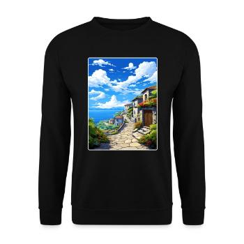 Pélion Grèce Voyage Affiche Souvenir Peinture WPA - Sweat-shirt Unisexe - noir - Devant - Alina (178cm) & Michal (187cm)