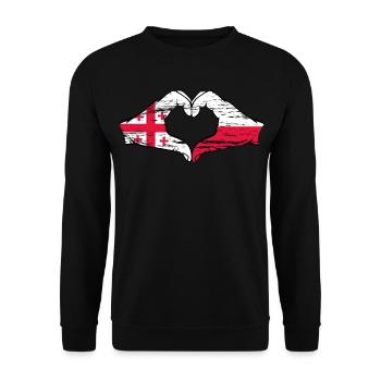 Georgien Polen Flagge Hände Herzform used - Unisex Pullover - Schwarz - Vorne - Alina (178cm) & Michal (187cm)