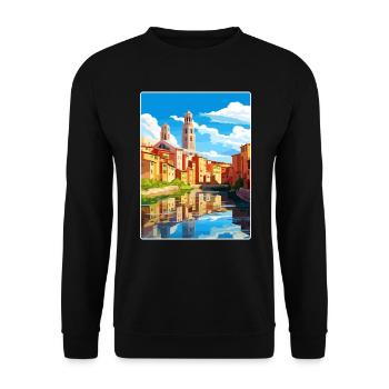Girona Espagne Affiche de voyage Peinture de carte postale souvenir - Sweat-shirt Unisexe - noir - Devant - Alina (178cm) & Michal (187cm)