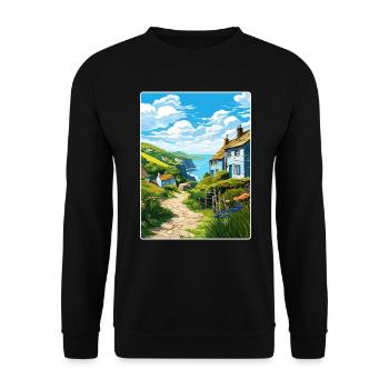 Cadgwith Cornwall England Travel Poster Souvenir - Unisex Sweatshirt - black - Front - Alina (178cm) & Michal (187cm)