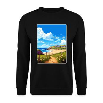 Holywell Bay Cornwall England Travel Poster Card - Unisex Sweatshirt - black - Front - Alina (178cm) & Michal (187cm)