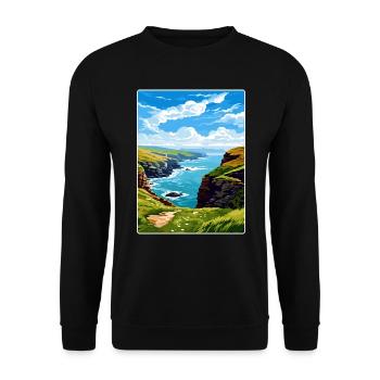 Boscastle Cornwall England Travel Poster Souvenir - Unisex Sweatshirt - black - Front - Alina (178cm) & Michal (187cm)