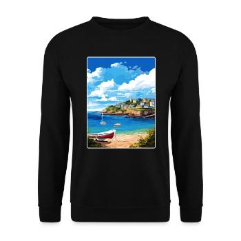 Coverack Cornwall England Travel Poster Souvenir - Unisex Sweatshirt - black - Front - Alina (178cm) & Michal (187cm)