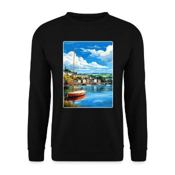 Fowey River Angleterre Affiche de voyage vintage souvenir - Sweat-shirt Unisexe - noir - Devant - Alina (178cm) & Michal (187cm)