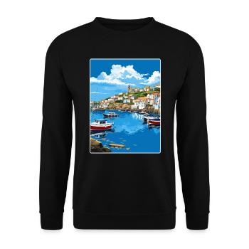 Mevagissey Angleterre Affiche de voyage Peinture Souvenir WP - Sweat-shirt Unisexe - noir - Devant - Alina (178cm) & Michal (187cm)