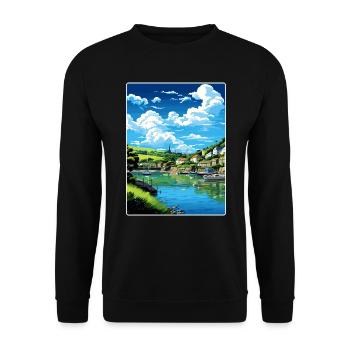 Fowey River Angleterre Affiche de voyage vintage souvenir - Sweat-shirt Unisexe - noir - Devant - Alina (178cm) & Michal (187cm)