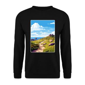 Lands End Cornwall England Travel Poster Souvenir - Unisex Sweatshirt - black - Front - Alina (178cm) & Michal (187cm)