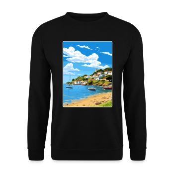 Fowey England Reise Poster Souvenir Malerei WPA - Unisex Pullover - Schwarz - Vorne - Alina (178cm) & Michal (187cm)