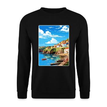 Charlestown Cornwall England Travel Poster Card - Unisex Sweatshirt - black - Front - Alina (178cm) & Michal (187cm)
