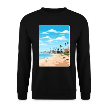 Manhattan Beach Kalifornien Reiseposter Souvenir - Unisex Pullover - Schwarz - Vorne - Alina (178cm) & Michal (187cm)