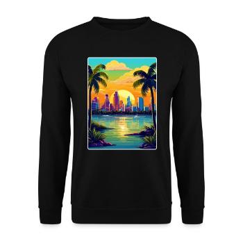 Miami Florida Travel Poster Souvenir Painting WPA - Unisex Sweatshirt - black - Front - Alina (178cm) & Michal (187cm)