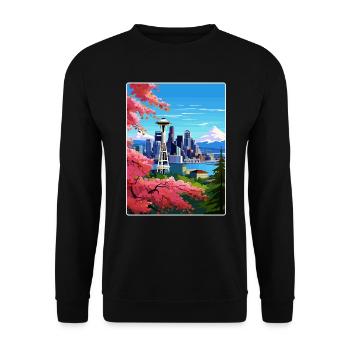 Seattle Washington DC Travel Poster Souvenir WPA - Unisex Sweatshirt - black - Front - Alina (178cm) & Michal (187cm)