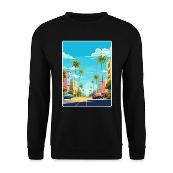 Miami Florida Travel Poster Souvenir Painting WPA - Unisex Sweatshirt - black - Front - Alina (178cm) & Michal (187cm)