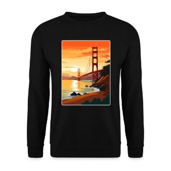 San Francisco Golden Gate Kalifornien Reiseposter - Unisex Pullover - Schwarz - Vorne - Alina (178cm) & Michal (187cm)