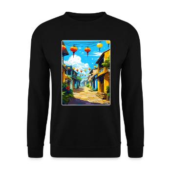 Hoi An Vietnam Travel Poster Souvenir Painting WPA - Unisex Sweatshirt - black - Front - Alina (178cm) & Michal (187cm)