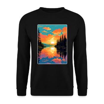 Lake Hubert Travel Poster Souvenir Postcard Paint - Unisex Sweatshirt - black - Front - Alina (178cm) & Michal (187cm)