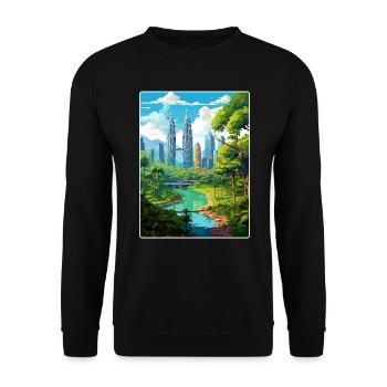 Kuala Lumpur Malaysia Reiseposter Souvenir WPA - Unisex Pullover - Schwarz - Vorne - Alina (178cm) & Michal (187cm)