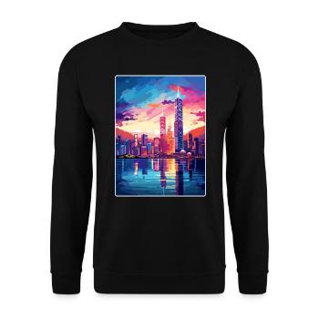 Hong Kong Chine Voyage Affiche Souvenir Peinture WPA - Sweat-shirt Unisexe - noir - Devant - Alina (178cm) & Michal (187cm)