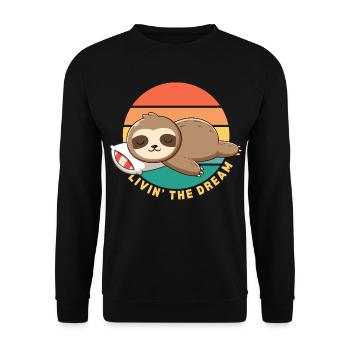 Lustig Glücklich Faul Schlaf Faultier Lebt Den Traum - Unisex Pullover - Schwarz - Vorne - Alina (178cm) & Michal (187cm)
