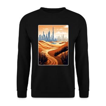 Dubai United Arab Emirates Travel Poster Souvenir - Unisex Sweatshirt - black - Front - Alina (178cm) & Michal (187cm)