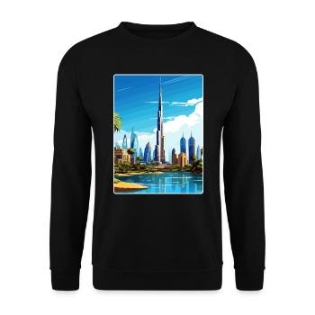 Dubai United Arab Emirates Travel Poster Souvenir - Unisex Sweatshirt - black - Front - Alina (178cm) & Michal (187cm)