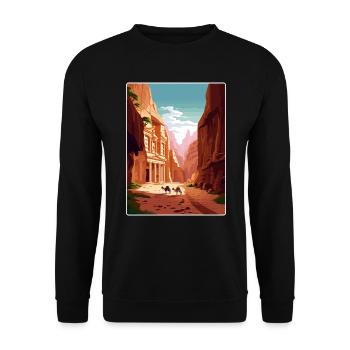 Petra Jordan Travel Poster Souvenir Postcard Paint - Unisex Sweatshirt - black - Front - Alina (178cm) & Michal (187cm)