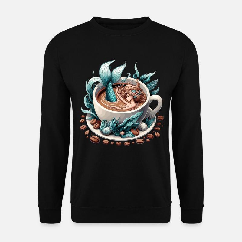 Meerjungfrau Nixe badet in Kaffee Geschenk - Unisex Pullover - Schwarz