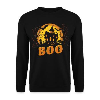 Halloween Geisterhaus - gruselig - Boo - Unisex Pullover - Schwarz - Vorne - Alina (178cm) & Michal (187cm)