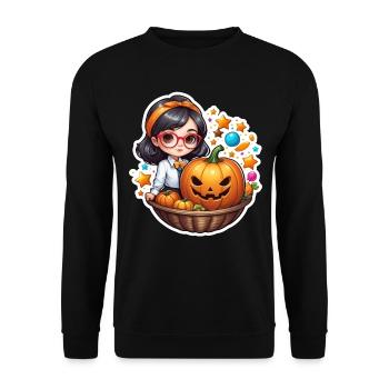 Girls Halloween Pumpkin Basket - Unisex Sweatshirt - black - Front - Alina (178cm) & Michal (187cm)