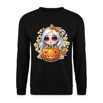 Girl on Halloween with pumpkin and star - Unisex Sweatshirt - black - Front - Alina (178cm) & Michal (187cm)