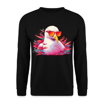 Pinke Möwe mit Sonnenbrille - Unisex Pullover - Schwarz - Vorne - Alina (178cm) & Michal (187cm)