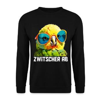 Zwitscher Ab Wellensittich - Unisex Pullover - Schwarz - Vorne - Alina (178cm) & Michal (187cm)