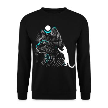 Chat Bastet minimaliste de profil avec lune - Sweat-shirt Unisexe - noir - Devant - Alina (178cm) & Michal (187cm)
