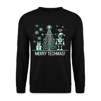 Fröhliche Techmas - Roboter und Schaltkreis-Weihna - Unisex Pullover - Schwarz - Vorne - Alina (178cm) & Michal (187cm)