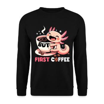Axolotl aber erstmal Kaffee Geschenk - Unisex Pullover - Schwarz - Vorne - Alina (178cm) & Michal (187cm)