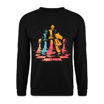 Schachfiguren Retrowave - Unisex Pullover - Schwarz - Vorne - Alina (178cm) & Michal (187cm)