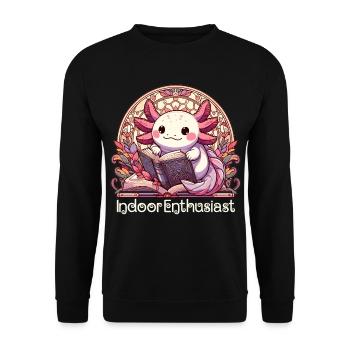 Axolotl Drinnen Enthusiast Buch Bücher Geschenk - Unisex Pullover - Schwarz - Vorne - Alina (178cm) & Michal (187cm)