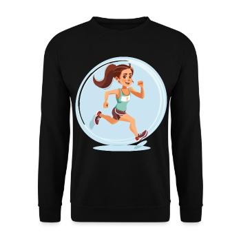 Läuferin im Comic-Stil - Unisex Pullover - Schwarz - Vorne - Alina (178cm) & Michal (187cm)