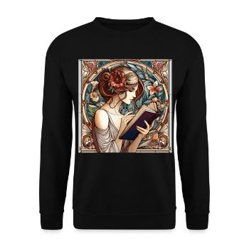 Art Nouveau Woman Book Books Reading Gift - Unisex Sweatshirt - black - Front - Alina (178cm) & Michal (187cm)