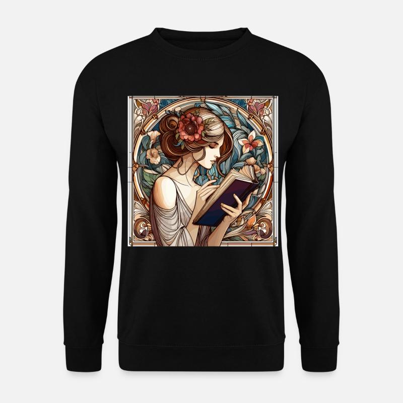 Jugendstil Frau Buch Bücher Lesen Geschenk - Unisex Pullover - Schwarz