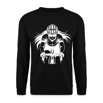 Radfahrerin Zeichnung - Unisex Pullover - Schwarz - Vorne - Alina (178cm) & Michal (187cm)