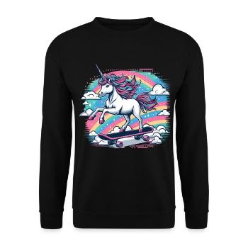 Regenbogen Einhorn Skateboard - Unisex Pullover - Schwarz - Vorne - Alina (178cm) & Michal (187cm)