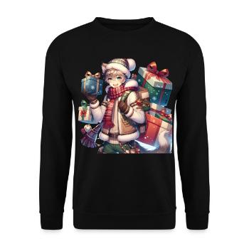 Winterliches Manga Geschenk-Design für Weihnachten - Unisex Pullover - Schwarz - Vorne - Alina (178cm) & Michal (187cm)