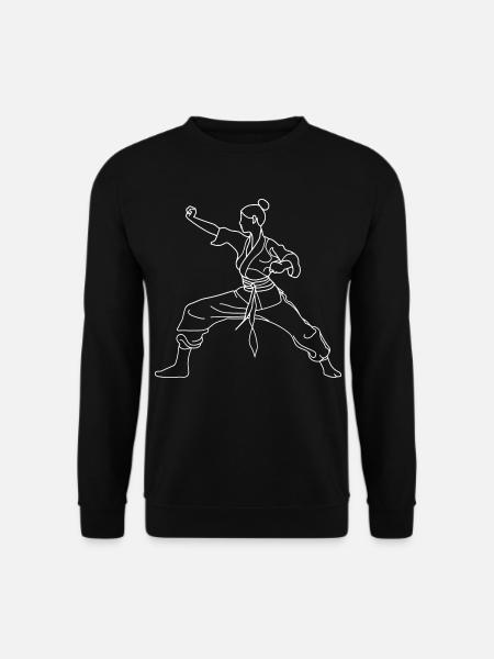 Karate Mädchen One Line Zeichnung - Unisex Pullover - Schwarz