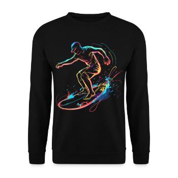 Surfing Boy Retrowave - Unisex Sweatshirt - black - Front - Alina (178cm) & Michal (187cm)