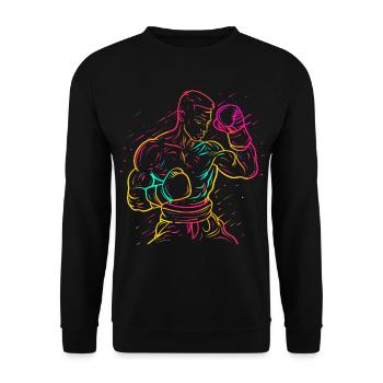 Kickboxer Zeichnung 80er Look - Unisex Pullover - Schwarz - Vorne - Alina (178cm) & Michal (187cm)